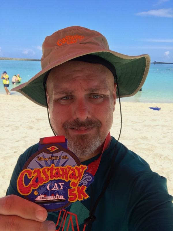 At Castaway Cay in the Bahamas, running the daily 5k at around 200 pounds.